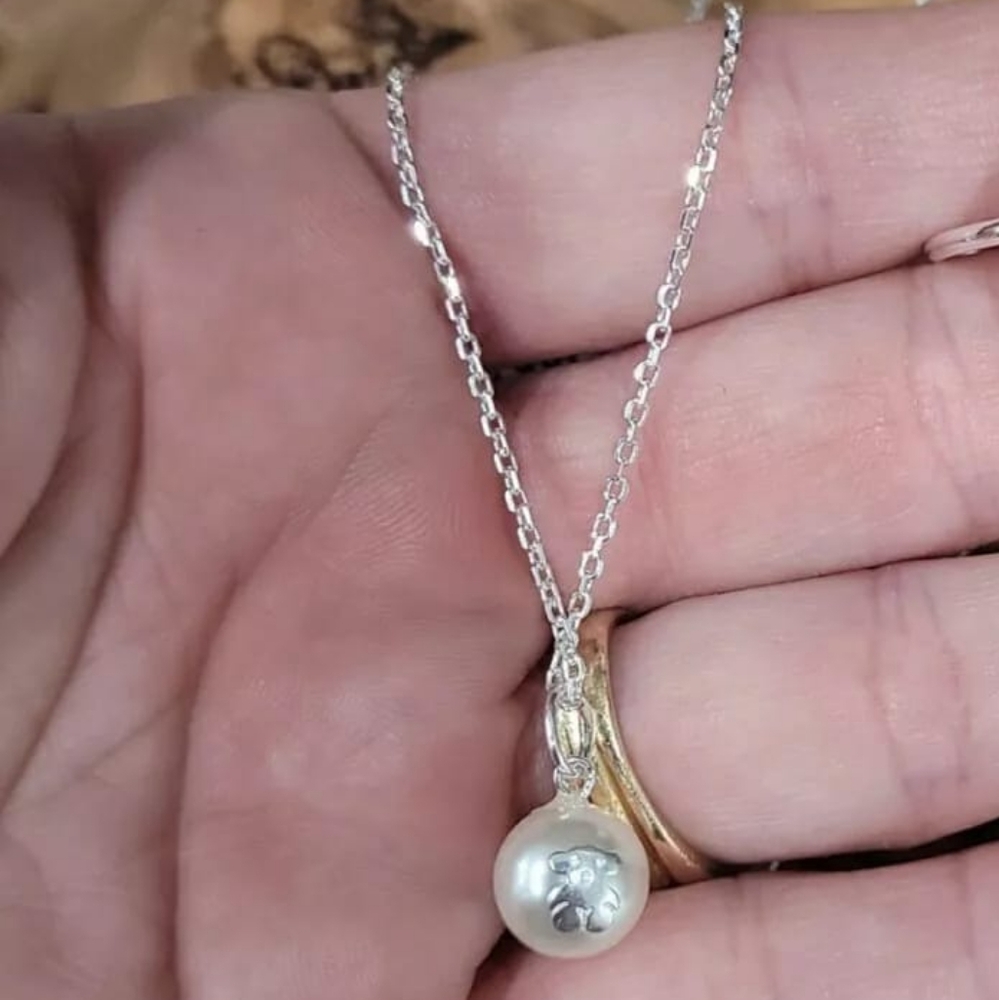 Tous Tiny Sterling Silver Pearl and Bear Necklace